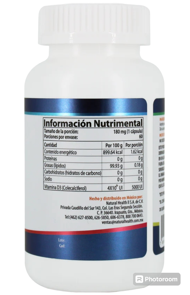 Vitamina D3 5000UI con 60 capsulas