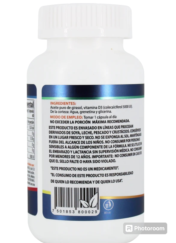 Vitamina D3 5000UI con 60 capsulas