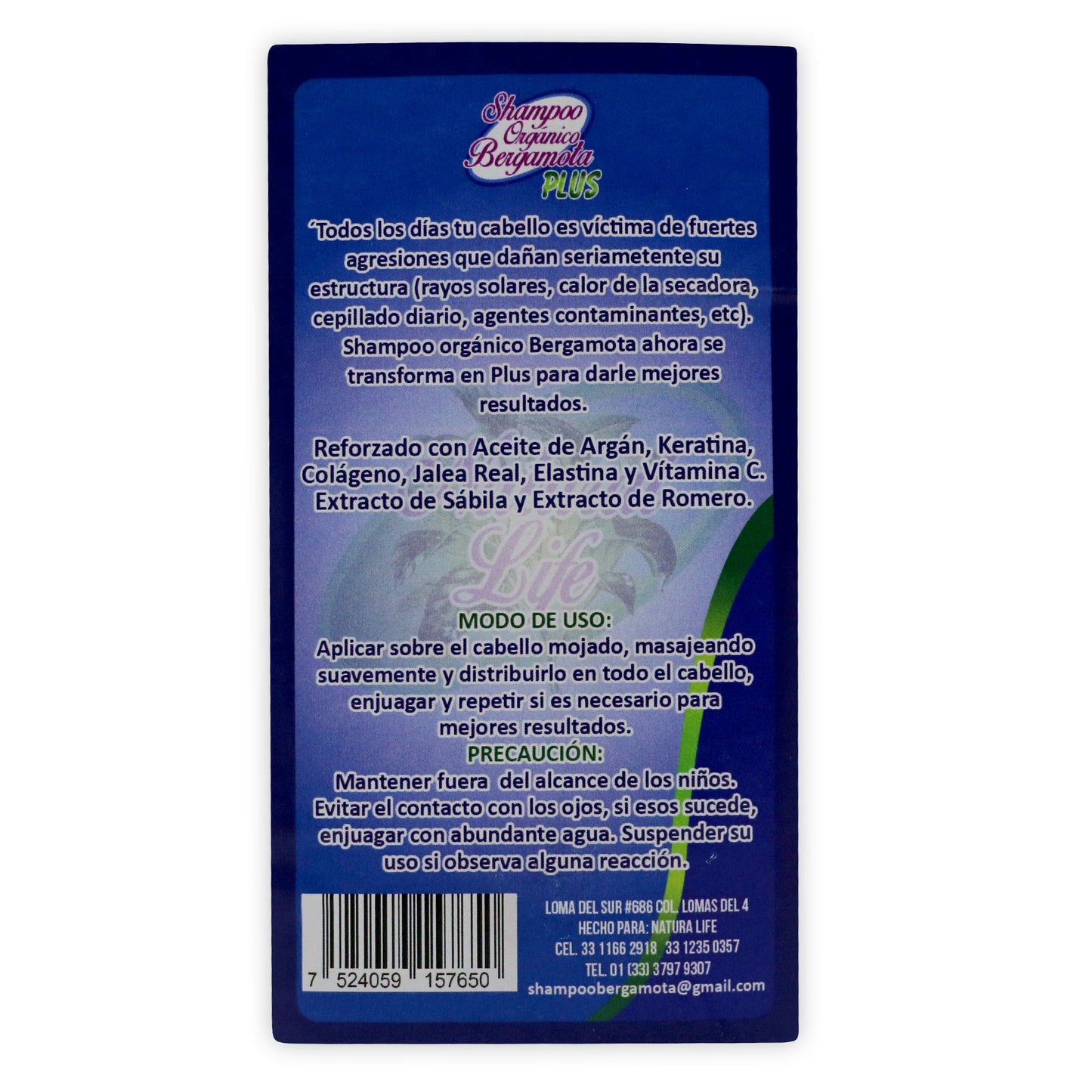 Shampoo Organico con Bergamota plus azul 450 ml