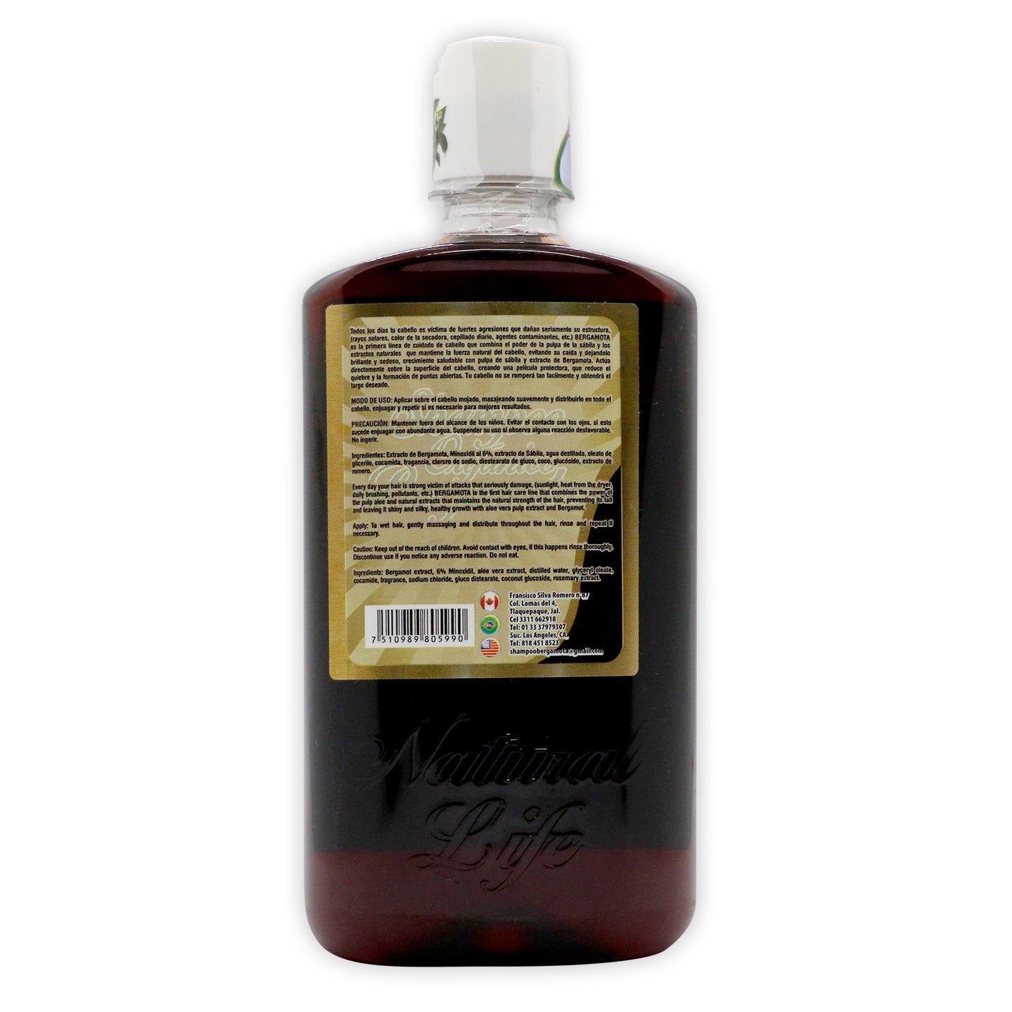 Shampoo Organico Bergamota Minoxidil Cafe premium 450 ml