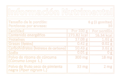 CUR-FLX  Gomitas de cúrcuma y pimienta negra sabor mango. 60 gomitas.