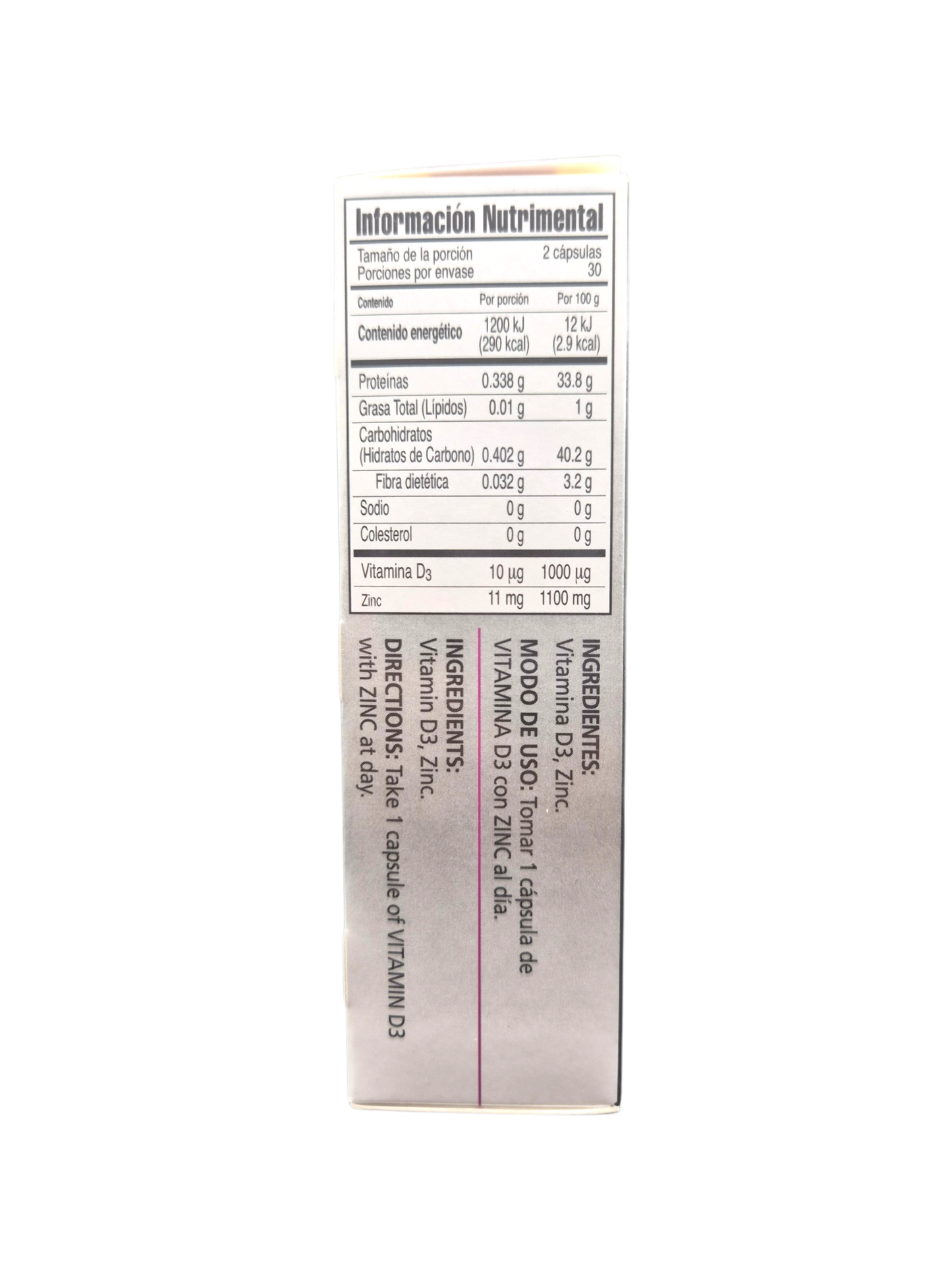 Vitamina D3 con zinc 60 cápsulas  500mg c/u