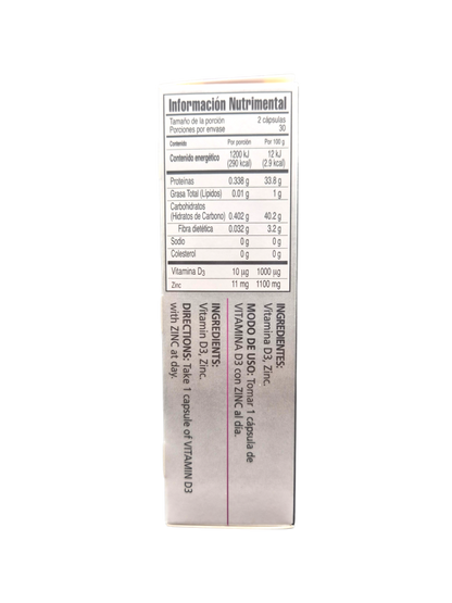 Vitamina D3 con zinc 60 cápsulas  500mg c/u