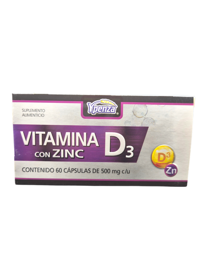 Vitamina D3 con zinc 60 cápsulas  500mg c/u