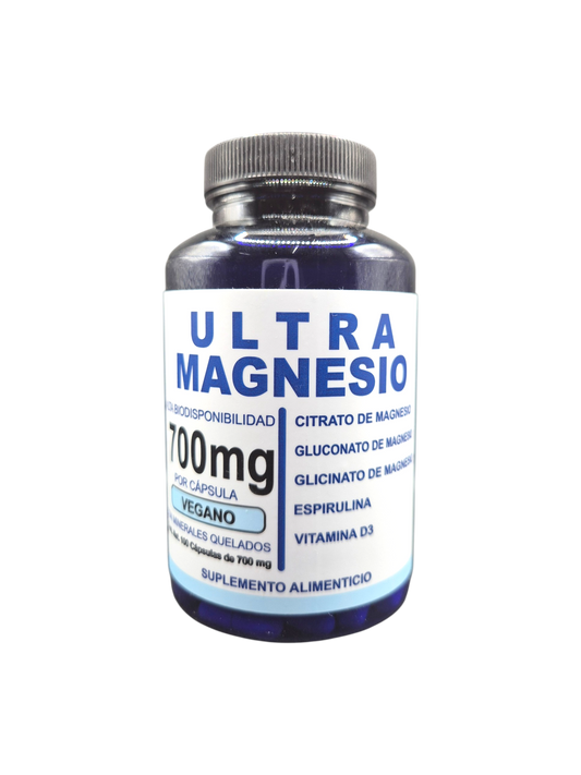 Ultra Magnesio 700 mg con 100 cápsulas.